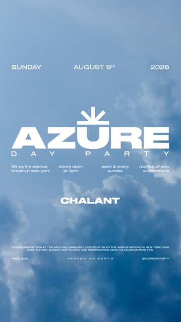 Azure Day Party August 9th | AZURE | Sun, Aug 9, 2026 | Arlo Williamsburg