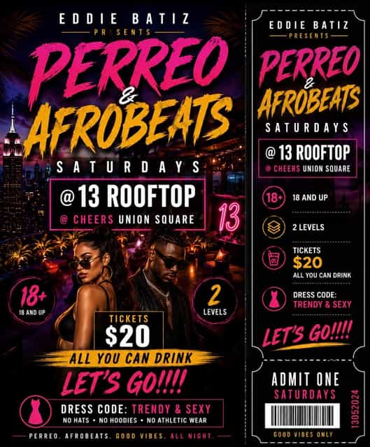 Perreo & Afrobeats @13Rooftop | Eddie Batiz Events | Sat, May 30, 2026 ...