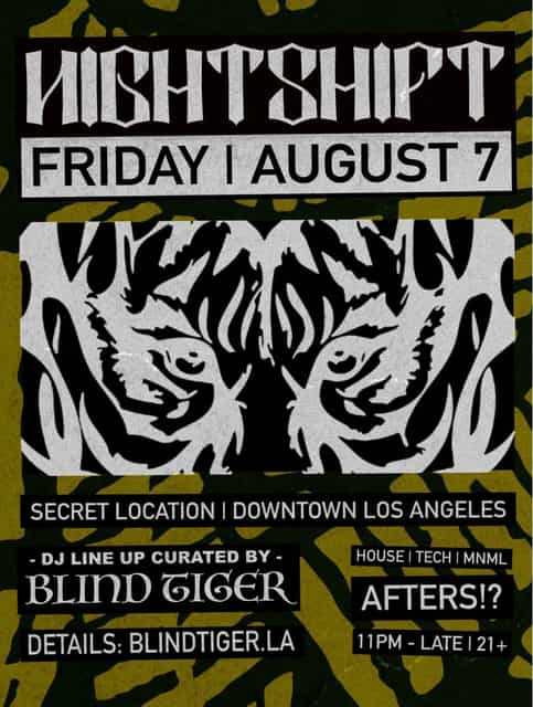 AFTERS 8-07 ( FRIDAY ) | NIGHTSHIFT | Fri, Aug 7, 2026 | 129 E 3rd St