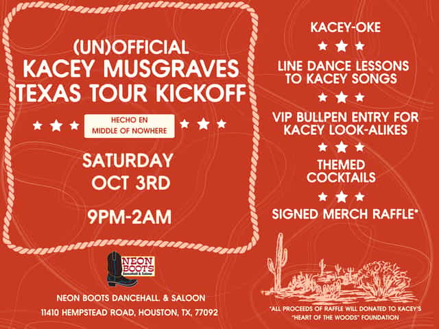(un)official Kacey Musgraves Texas Tour Kickoff @ NeonBoots | neon boots | Sat, Oct 3, 2026 | Neon Boots Dancehall and Saloon