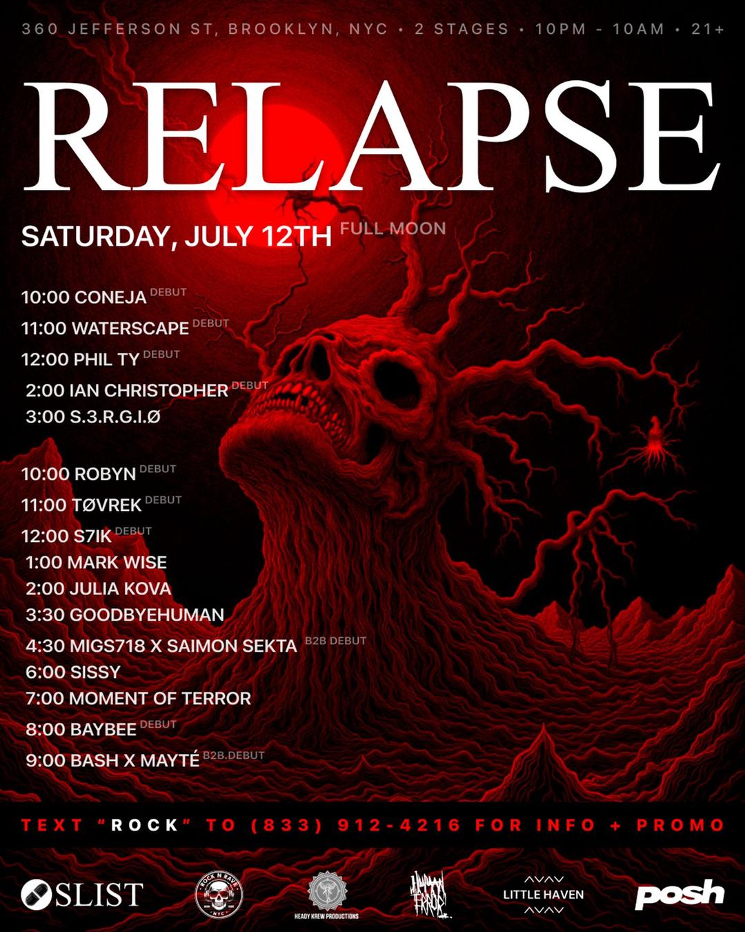 Posh Raver RELAPSE | SLIST | Sat, Jul 12, 2025 | 2 Floor Rave