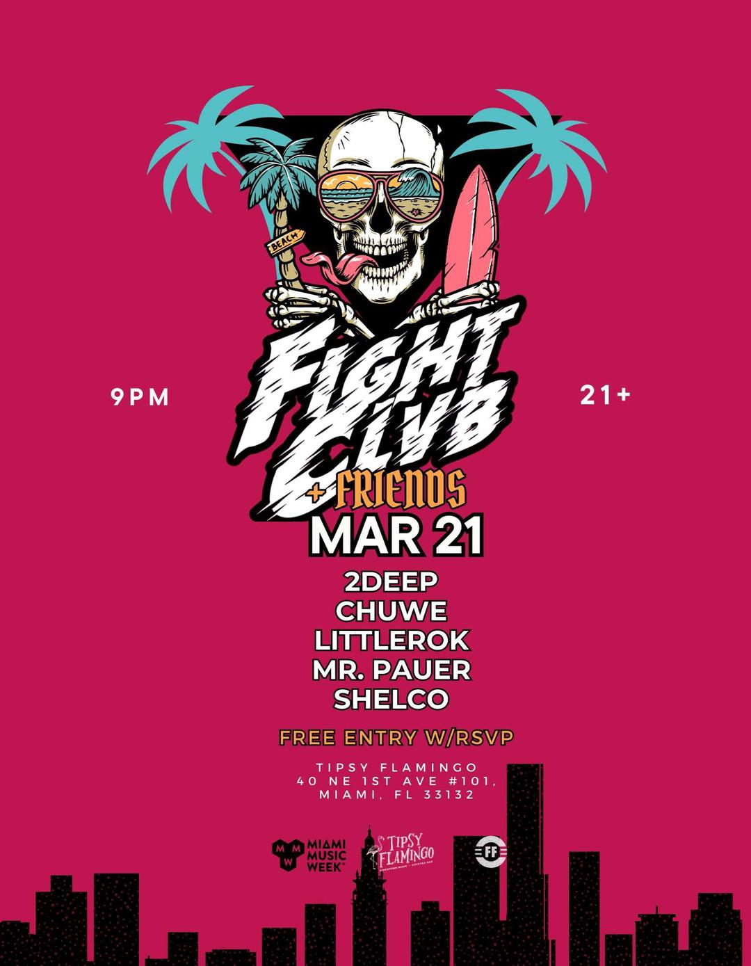 FIGHT CLVB & Friends Miami flyer hero image hosted by Events by Stephen at Tipsy Flamingo starting at 2024-03-21T21:00:00.000Z