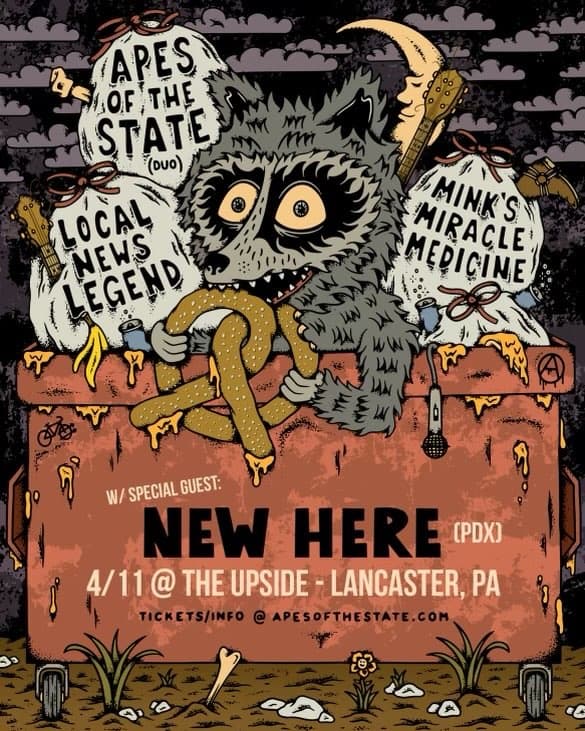 Apes of the State | Local News Legend | Minks Miracle Medicine | New Here flyer hero image hosted by THE UPSIDE at The Upside starting at 2024-04-11T19:00:00.000Z