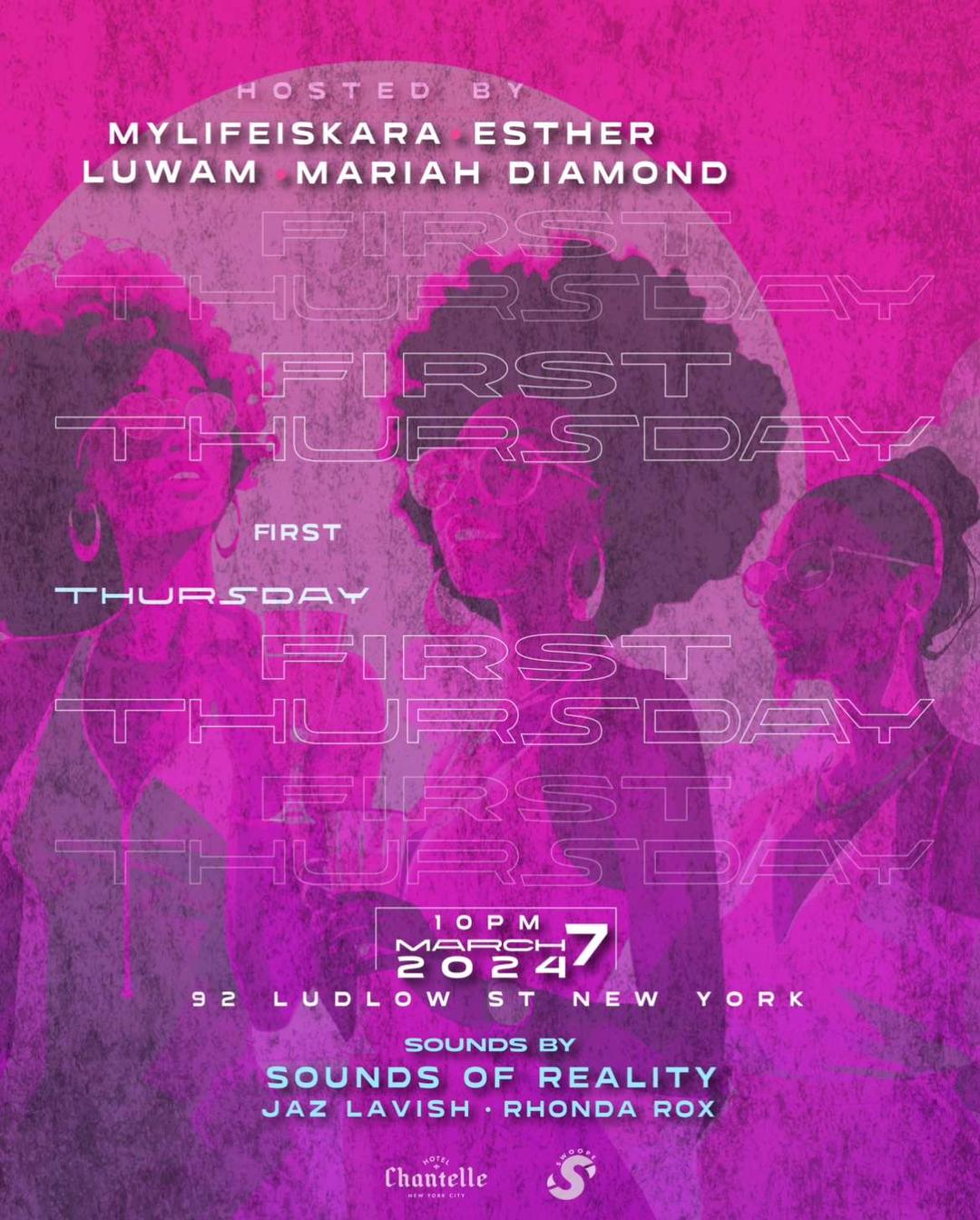 Swoope Presents: First Thursdays flyer hero image hosted by Swoope Presents at Hotel Chantelle starting at 2024-03-07T22:00:00.000Z