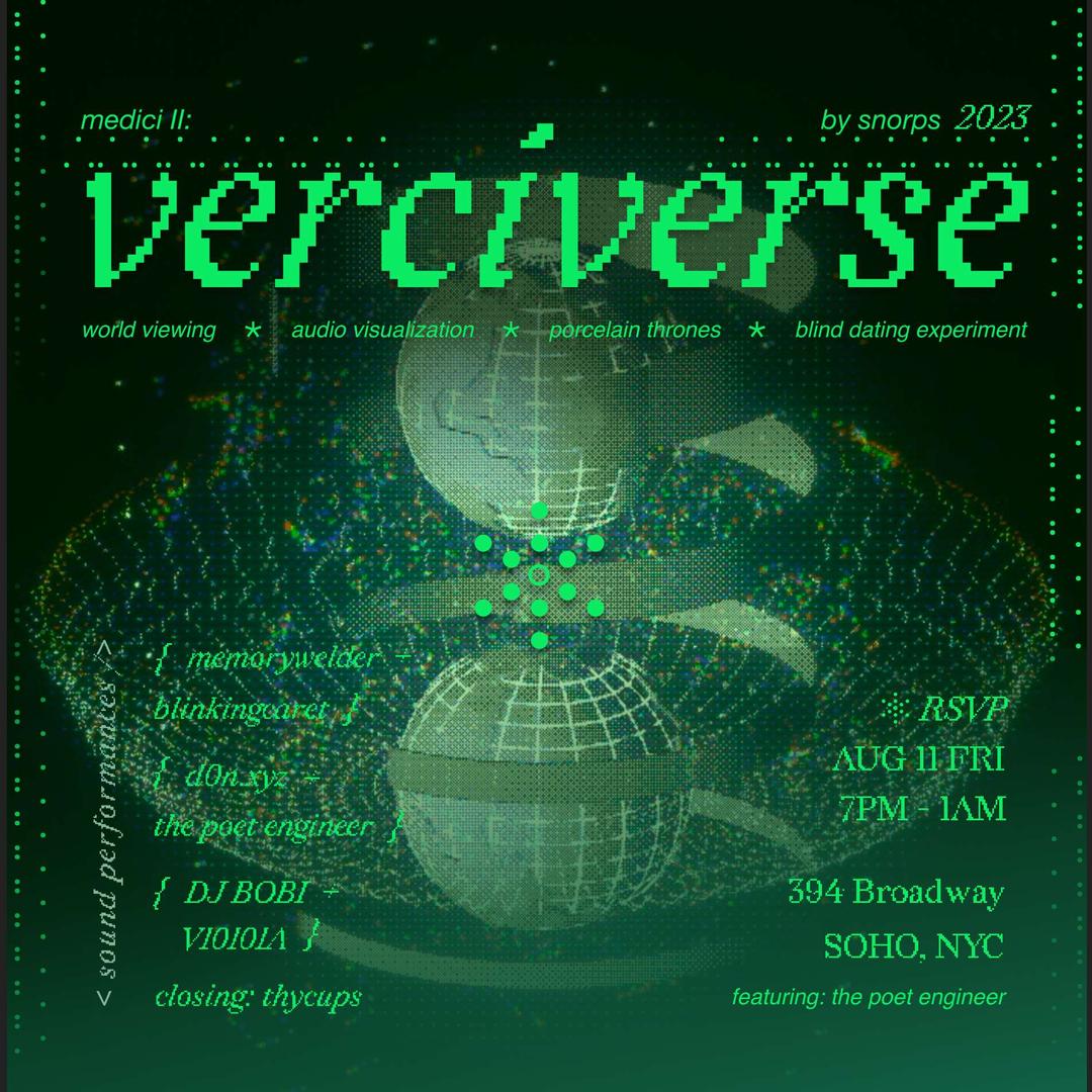 VERCIVERSE flyer hero image hosted by Events by renaise at verciverse starting at 2023-08-11T19:00:00.000Z