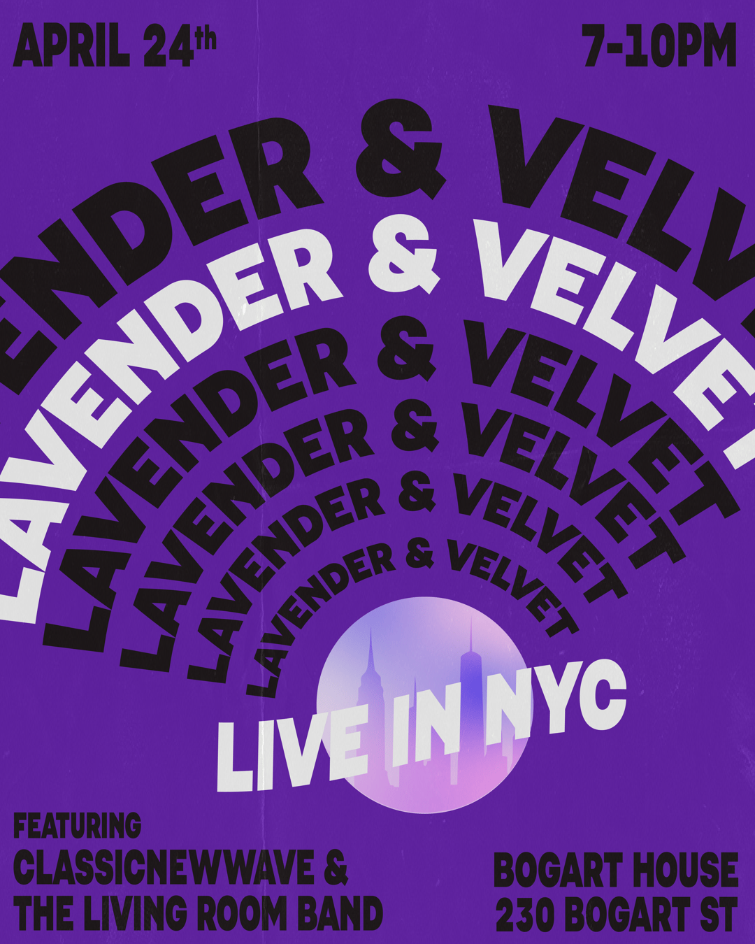 Lavender & Velvet: Live in NYC | CLASSICNEWWAVE | Fri, Apr 24