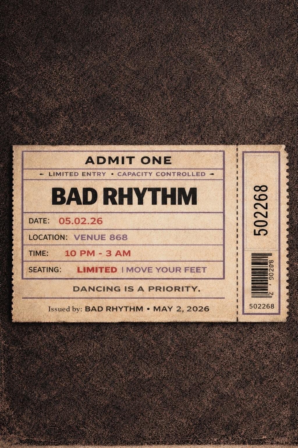 Bad Rhythm | Sigma Chris Events | Sat, May 2, 2026 | Experience 868 Events