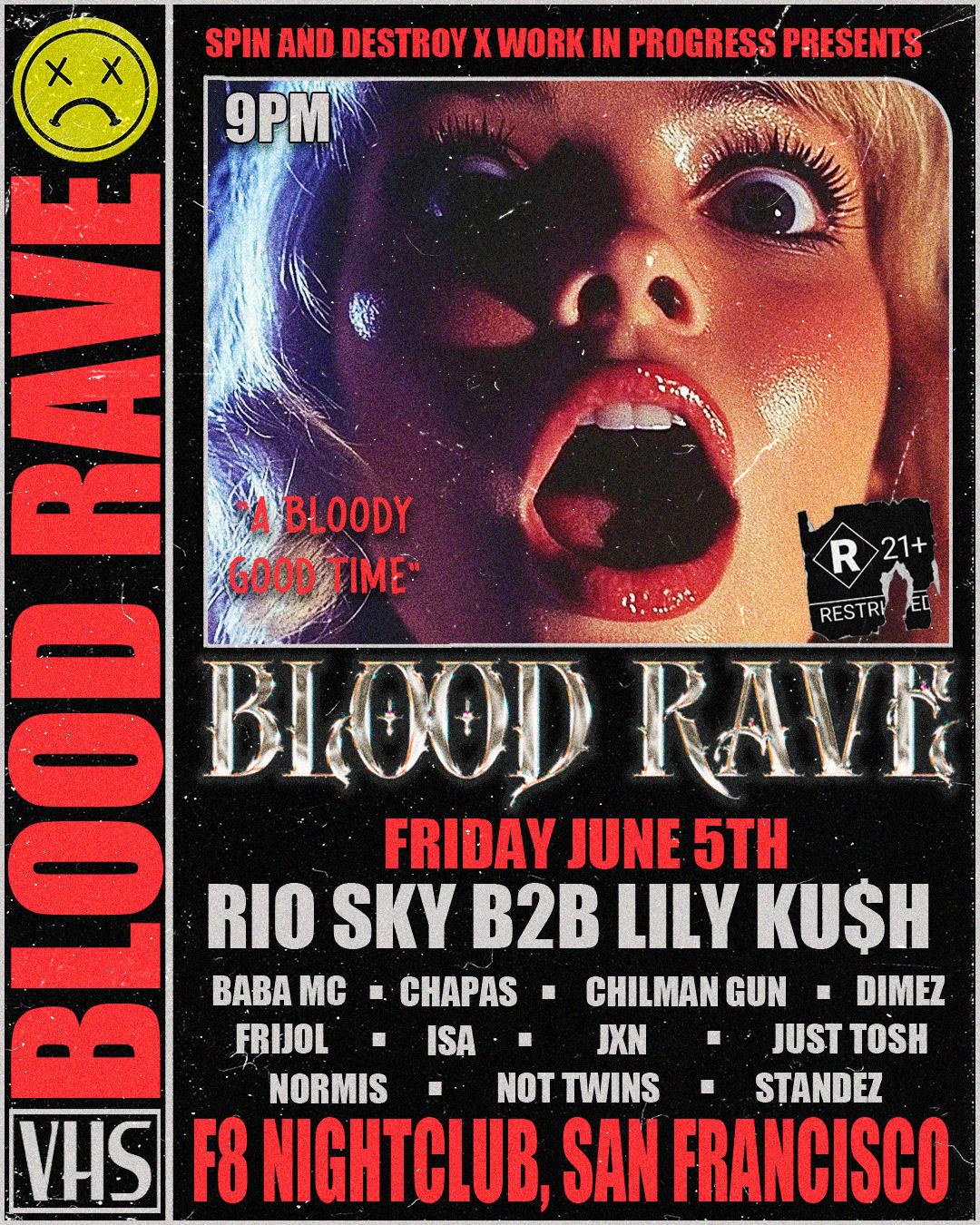 BLOOD RAVE | SPIN AND DESTROY (SAD) | Fri, Jun 5, 2026 | F8 Nightclub & Bar