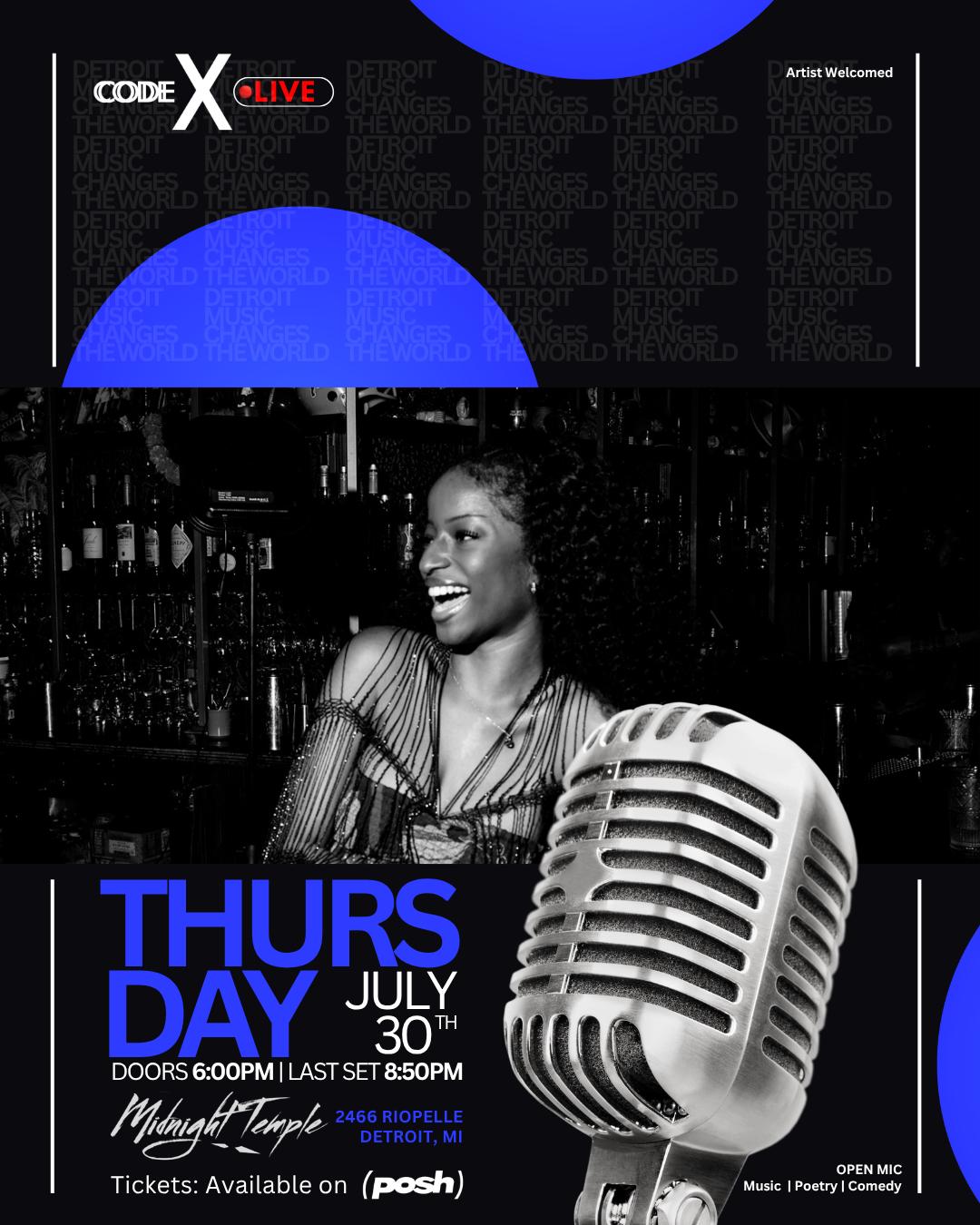ミュージック DEADLINE Code x Live: Open Mic | Code x Rosella | Thu, Jul 30, 2026