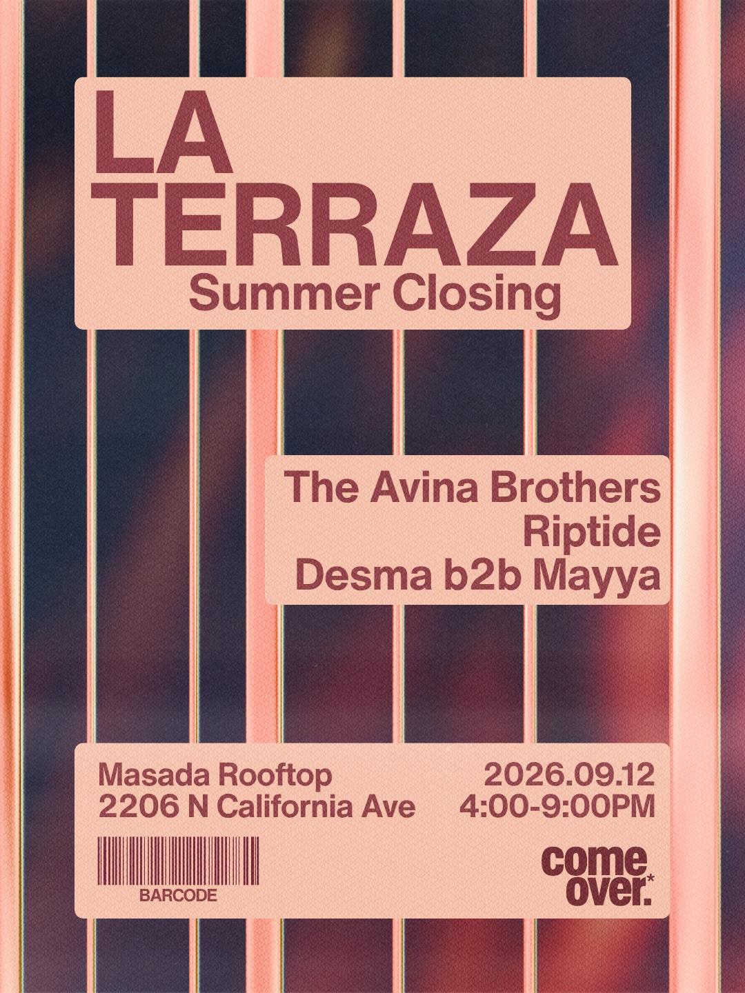 LA TERRAZA | Barcode x Come Over | Sat, Sep 12, 2026 | Masada Rooftop