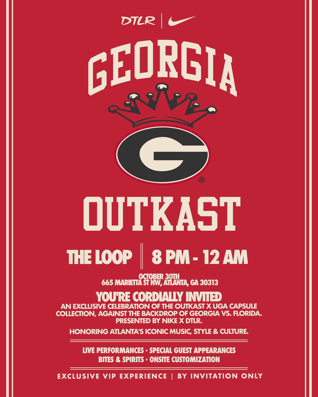 Event artwork for the DTLR and Nike Outkast x UGA event at The Loop