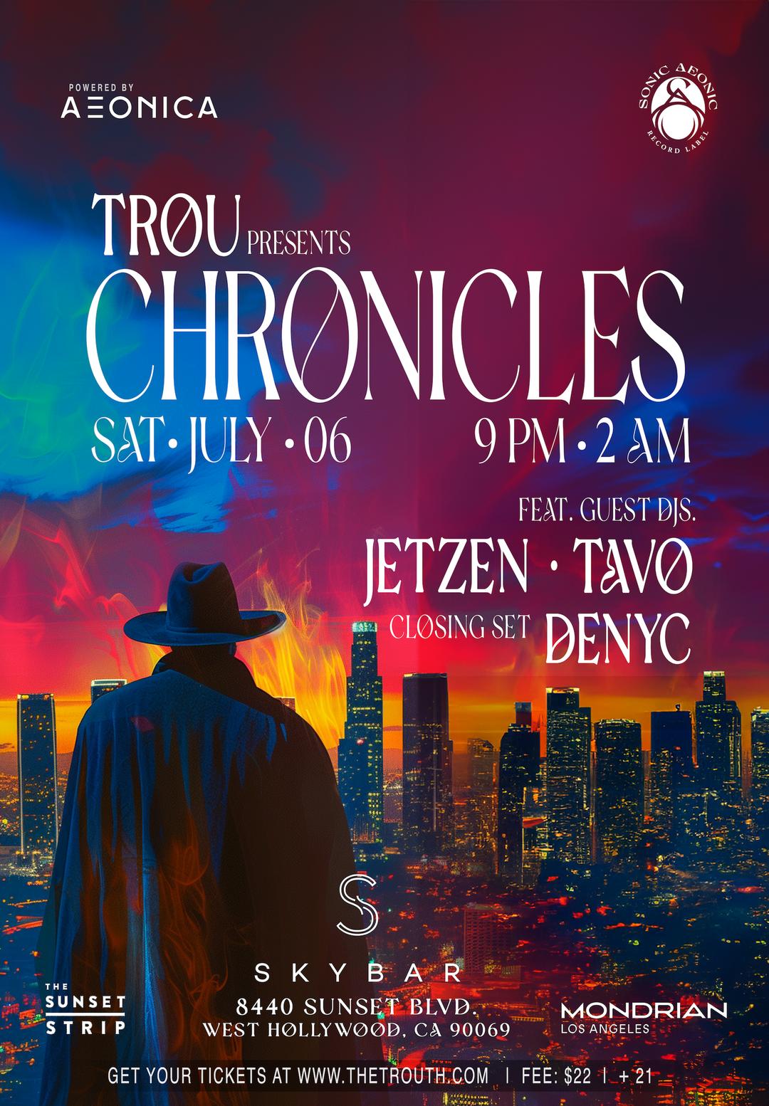 Trou Chronicles Skybar Los Angeles flyer hero image hosted by Trou at Skybar Los Angeles starting at 2024-07-06T21:00:00.000Z