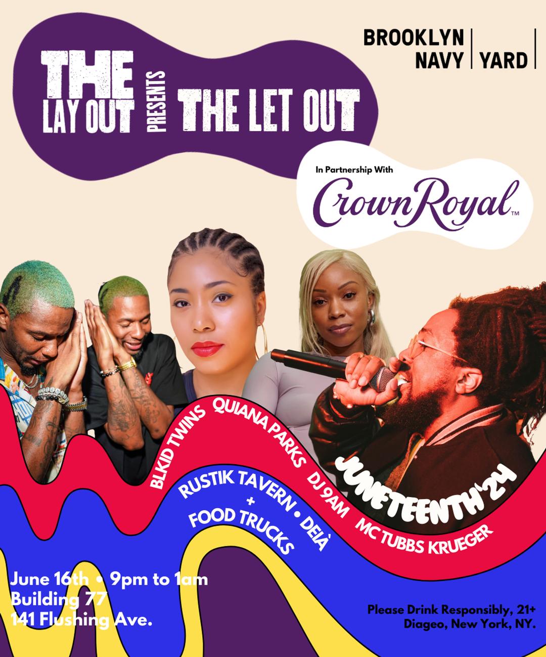 The Lay Out Presents The Let Out flyer hero image hosted by The Lay Out at Brooklyn Navy Yard - Building 77 starting at 2024-06-16T21:00:00.000Z