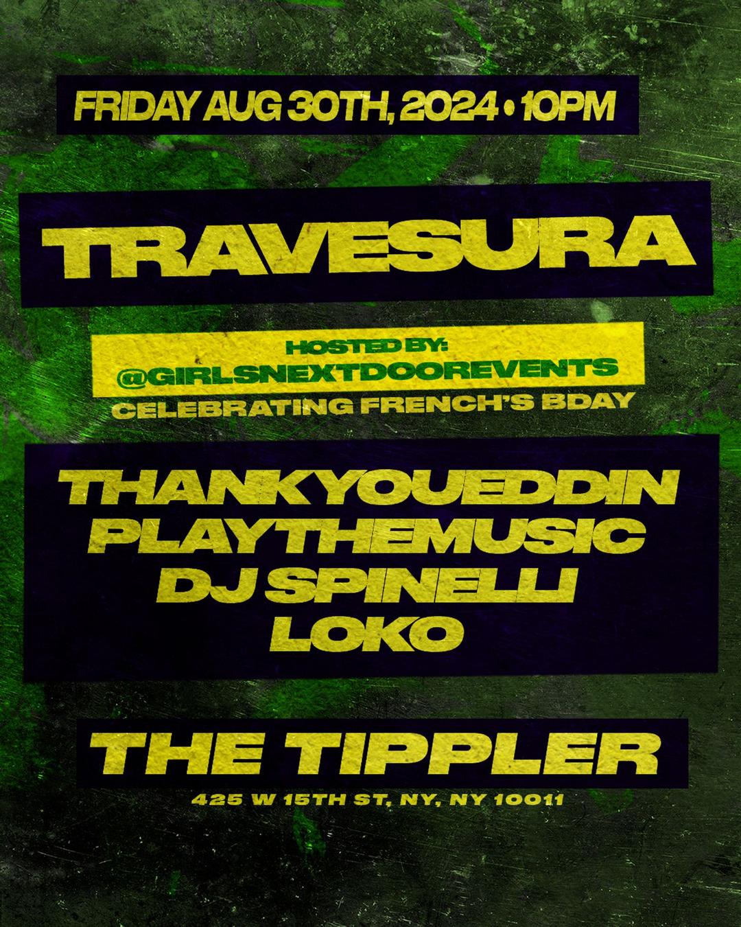 TRAVESURA flyer hero image hosted by Loko Events at The Tippler starting at 2024-08-30T22:00:00.000Z