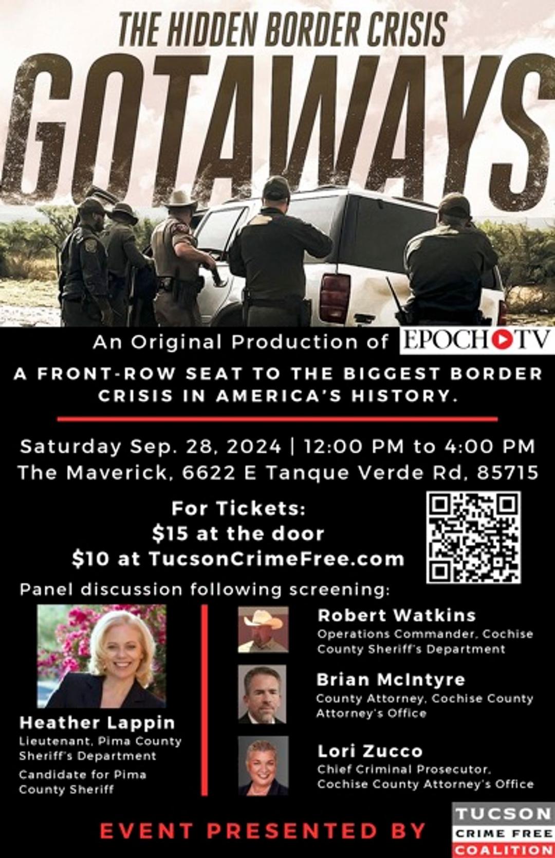 The Gotaways Screening and Panel flyer hero image hosted by Tucson Crime Free Coalition at The Maverick starting at 2024-09-28T12:00:00.000Z