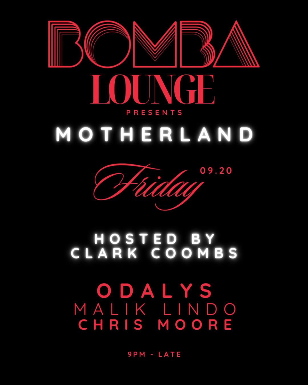MOTHERLAND flyer hero image hosted by KING LINDO at Bomba Lounge starting at 2024-09-20T21:00:00.000Z
