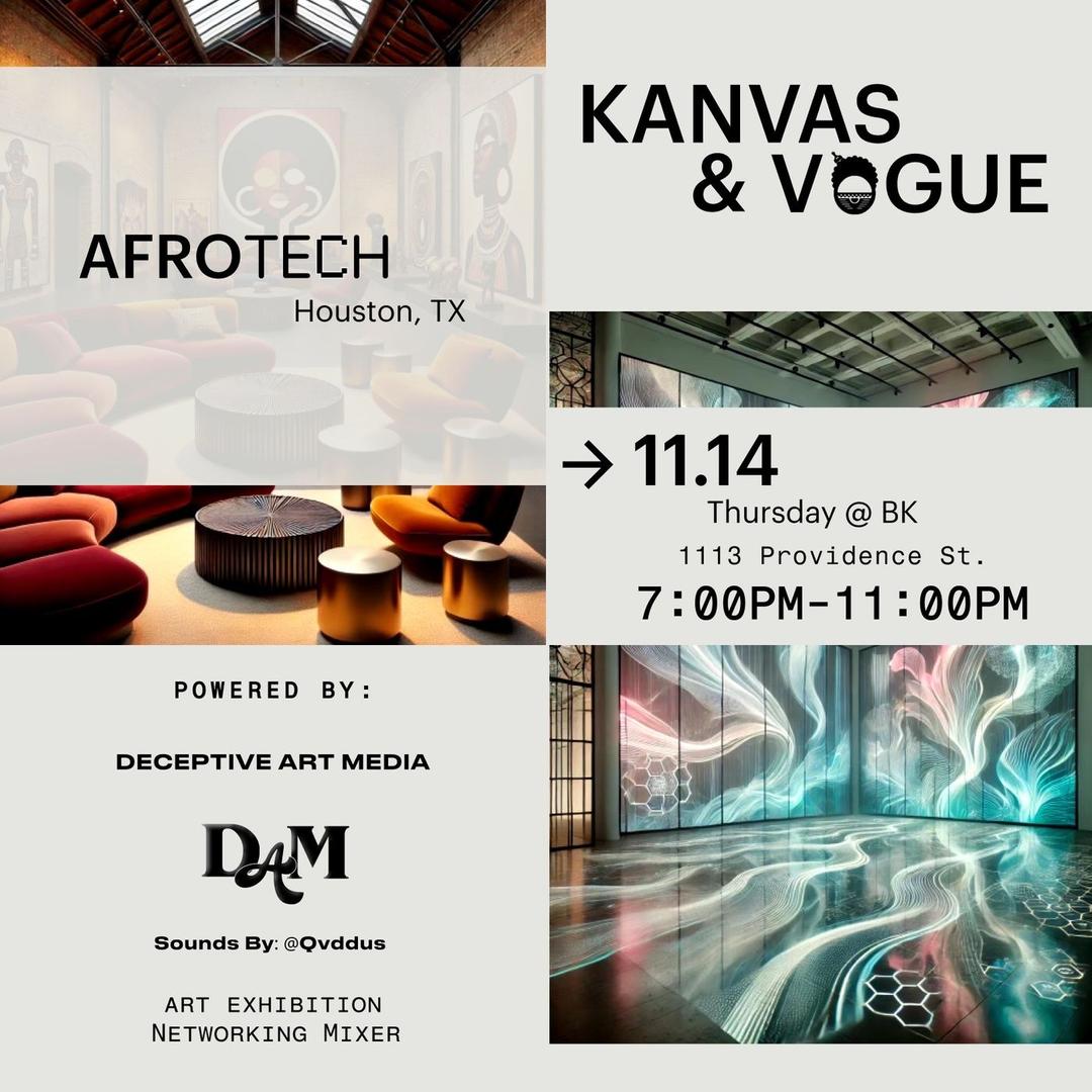Kanvas & Vogue - Afrotech Edition flyer hero image hosted by Kanvas & Vogue at Bald Kitty starting at 2024-11-14T19:00:00.000Z