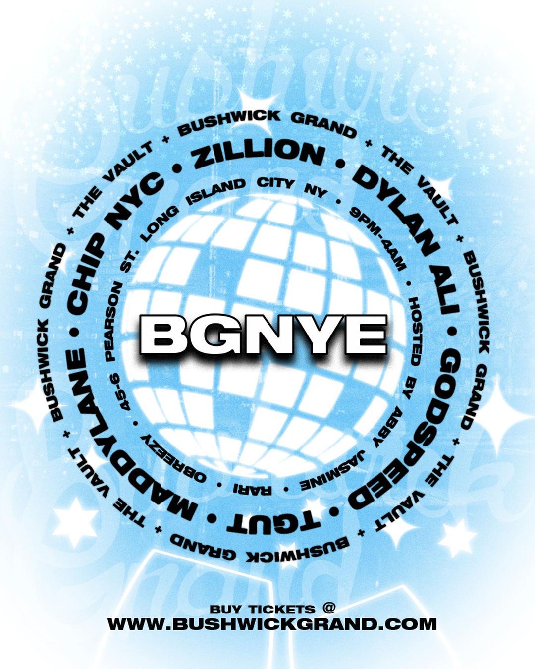 Bushwick Grand New Years Eve flyer hero image hosted by Bushwick Grand at The Vault starting at 2024-12-31T21:00:00.000Z