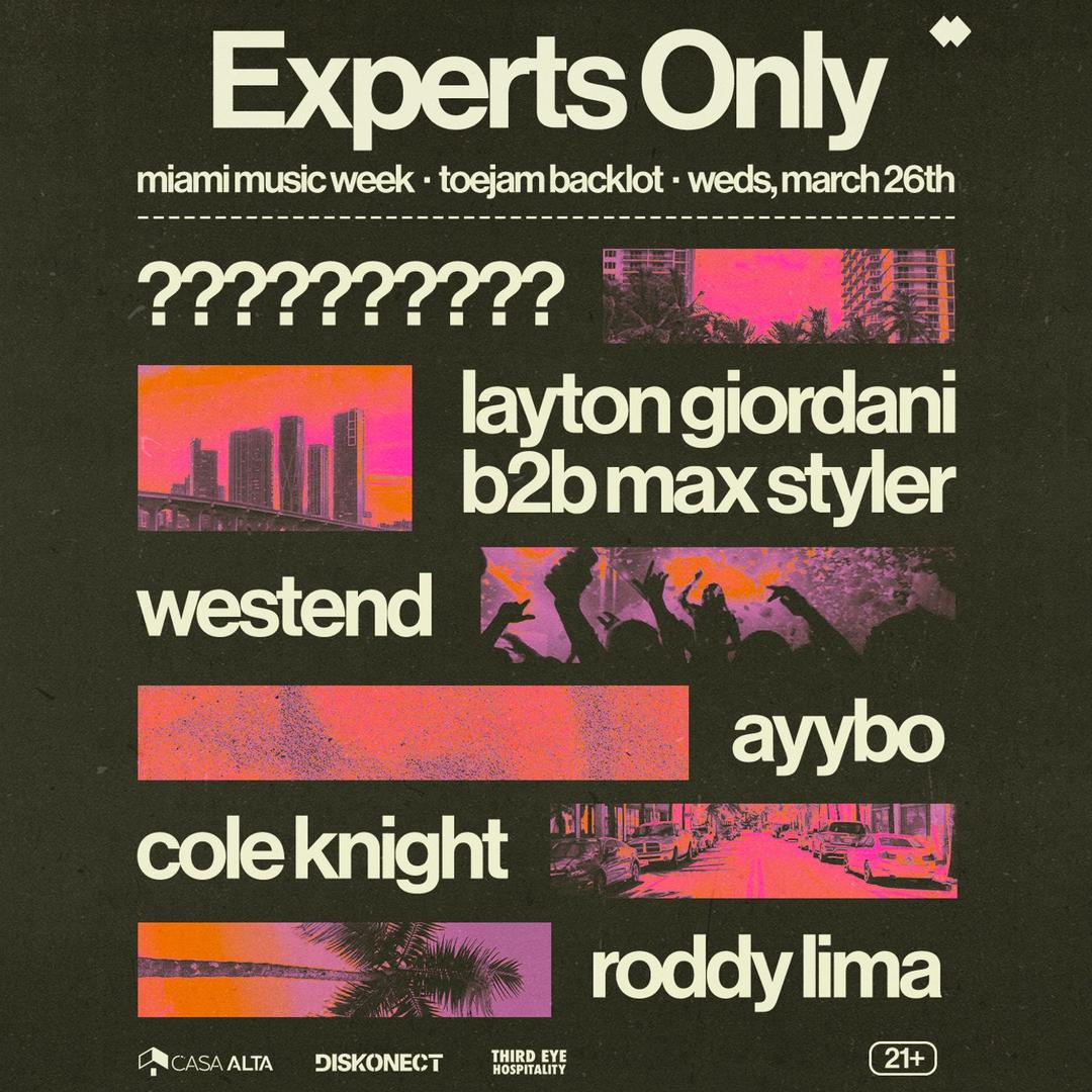 Experts Only @ Toe Jam Backlot flyer hero image hosted by Third Eye Hospitality at Toejam Backlot starting at 2025-03-26T19:30:00.000Z
