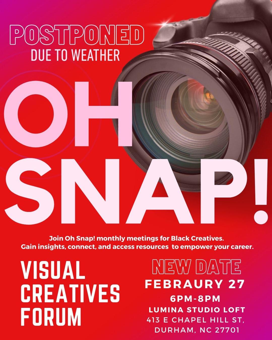 Oh Snap! flyer hero image hosted by The Slim Creative x Live the Moment Events at Lumina Studio Loft starting at 2025-02-27T18:00:00.000Z