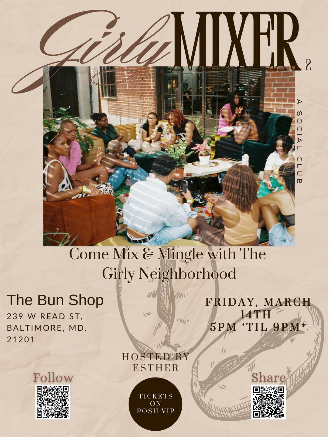 The Girly Mixer 2 flyer hero image hosted by The Girly Neighborhood at The Bun Shop starting at 2025-03-14T17:00:00.000Z