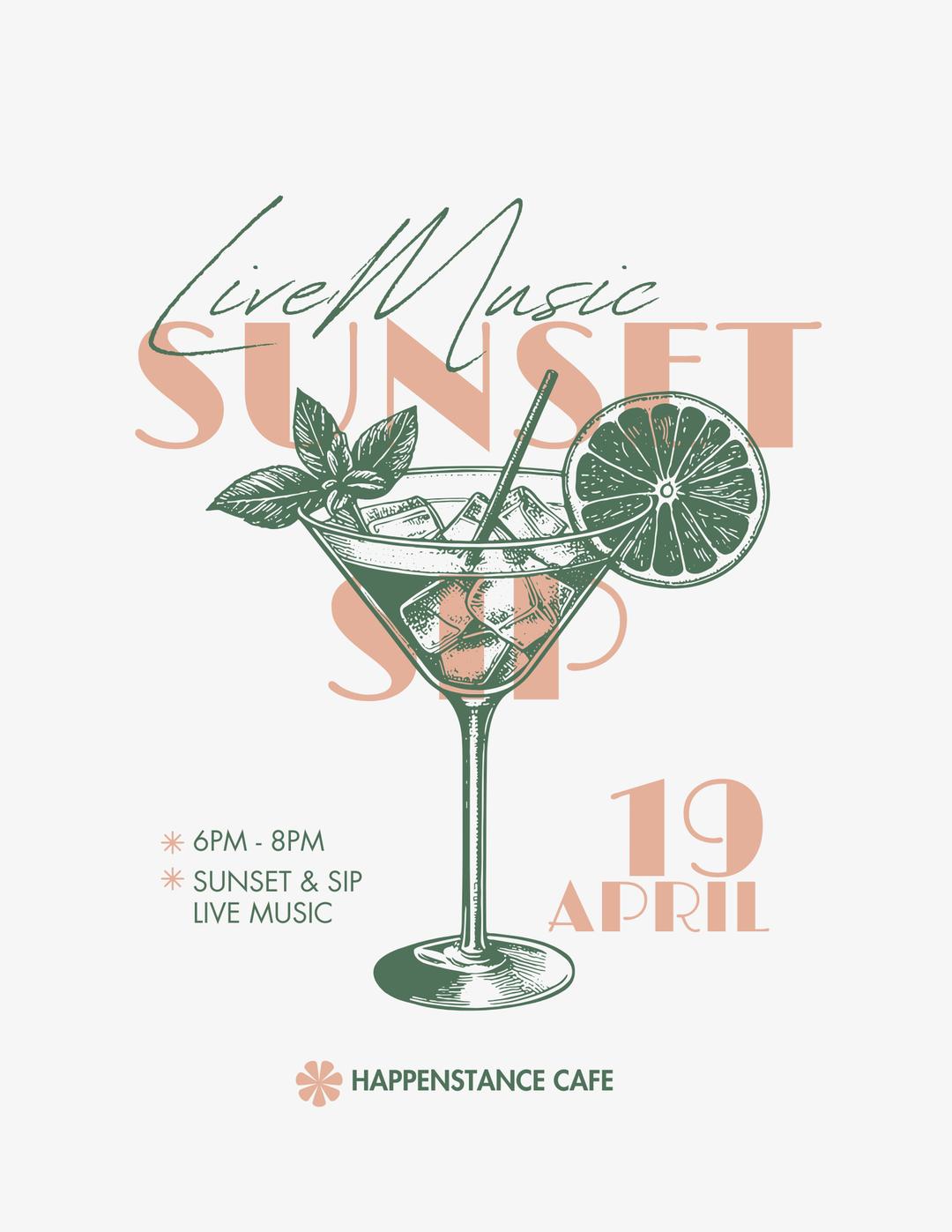 Sip & Sunset (Live Band) flyer hero image hosted by PGH Social Club at Happenstance Cafe starting at 2025-04-19T18:00:00.000Z