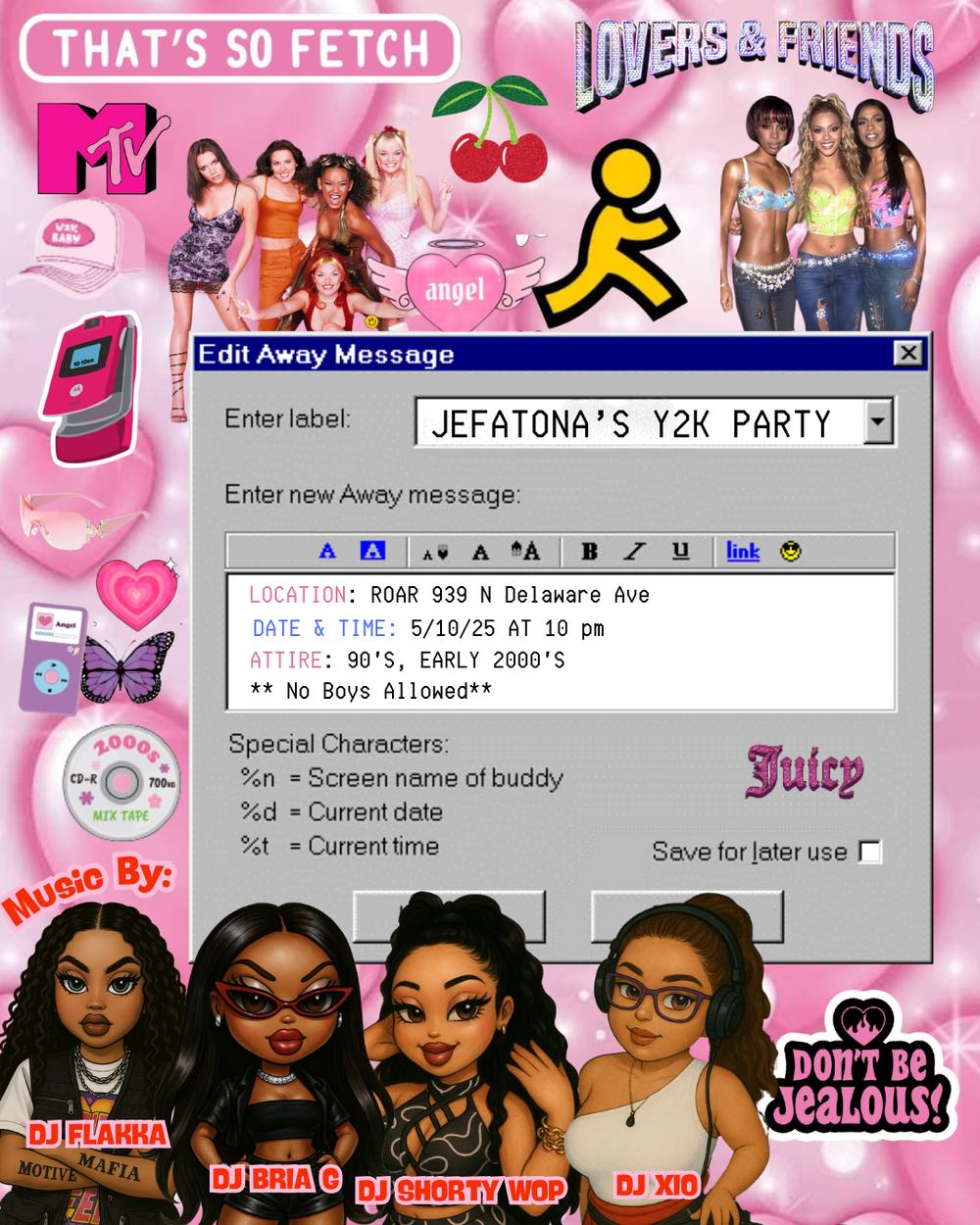 Jefatona All Girl Y2K Party - No Boys Allowed flyer hero image hosted by Jefatona at ROAR Philly starting at 2025-05-10T22:00:00.000Z