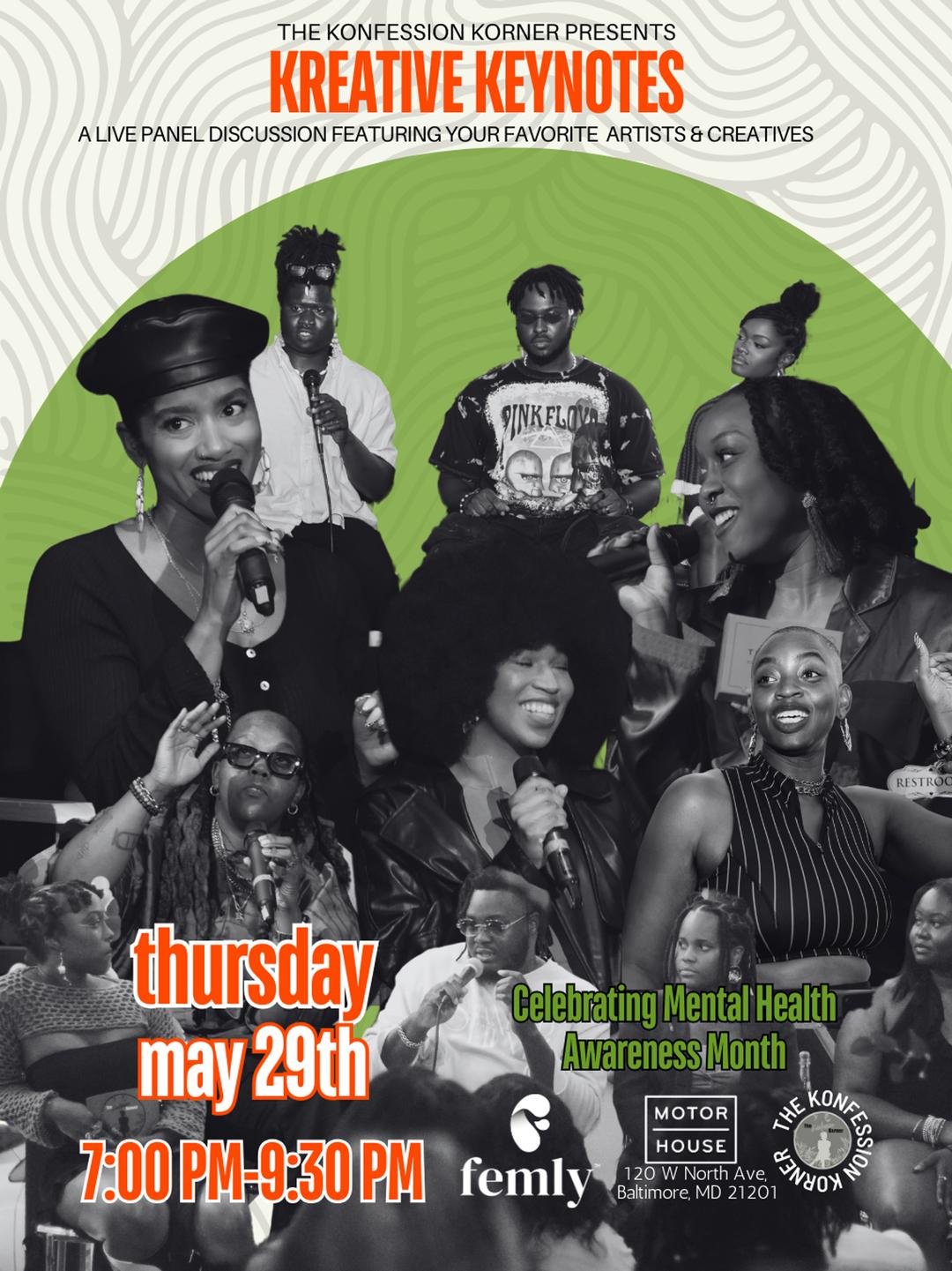 Kreative Keynotes flyer hero image hosted by The Konfession Korner at Motor House starting at 2025-05-29T19:00:00.000Z