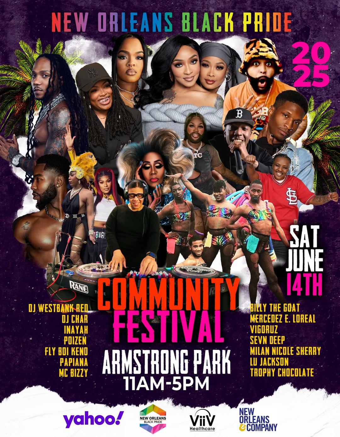 Community Fest flyer hero image hosted by New Orleans Black Pride at Armstrong Park starting at 2025-06-14T11:00:00.000Z