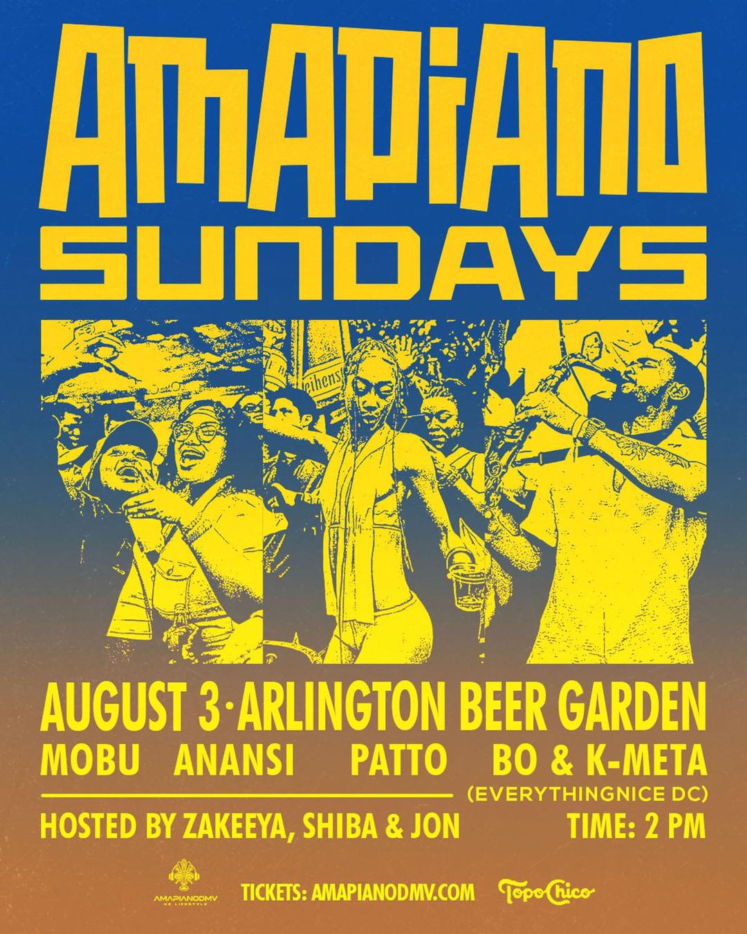 Amapiano Sunday (August 2025) flyer hero image hosted by Amapianodmv at Arlington Beer Garden starting at 2025-08-03T14:00:00.000Z