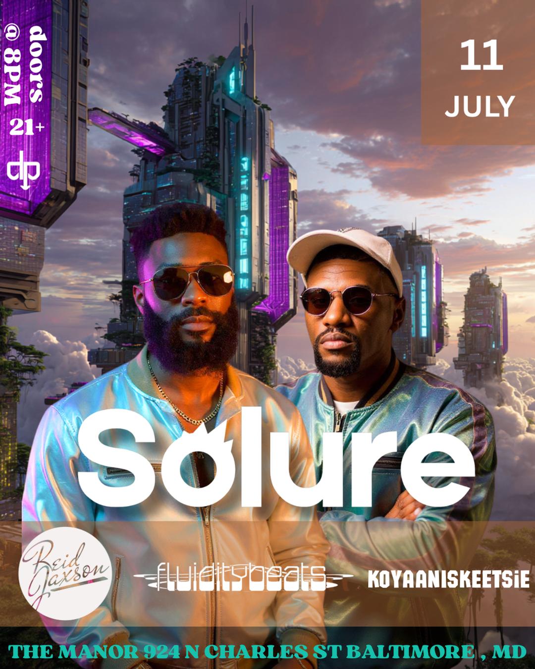 Reid Jaxson w/ Solure flyer hero image hosted by Coffee Club Social at The Manor Baltimore starting at 2025-07-11T20:00:00.000Z