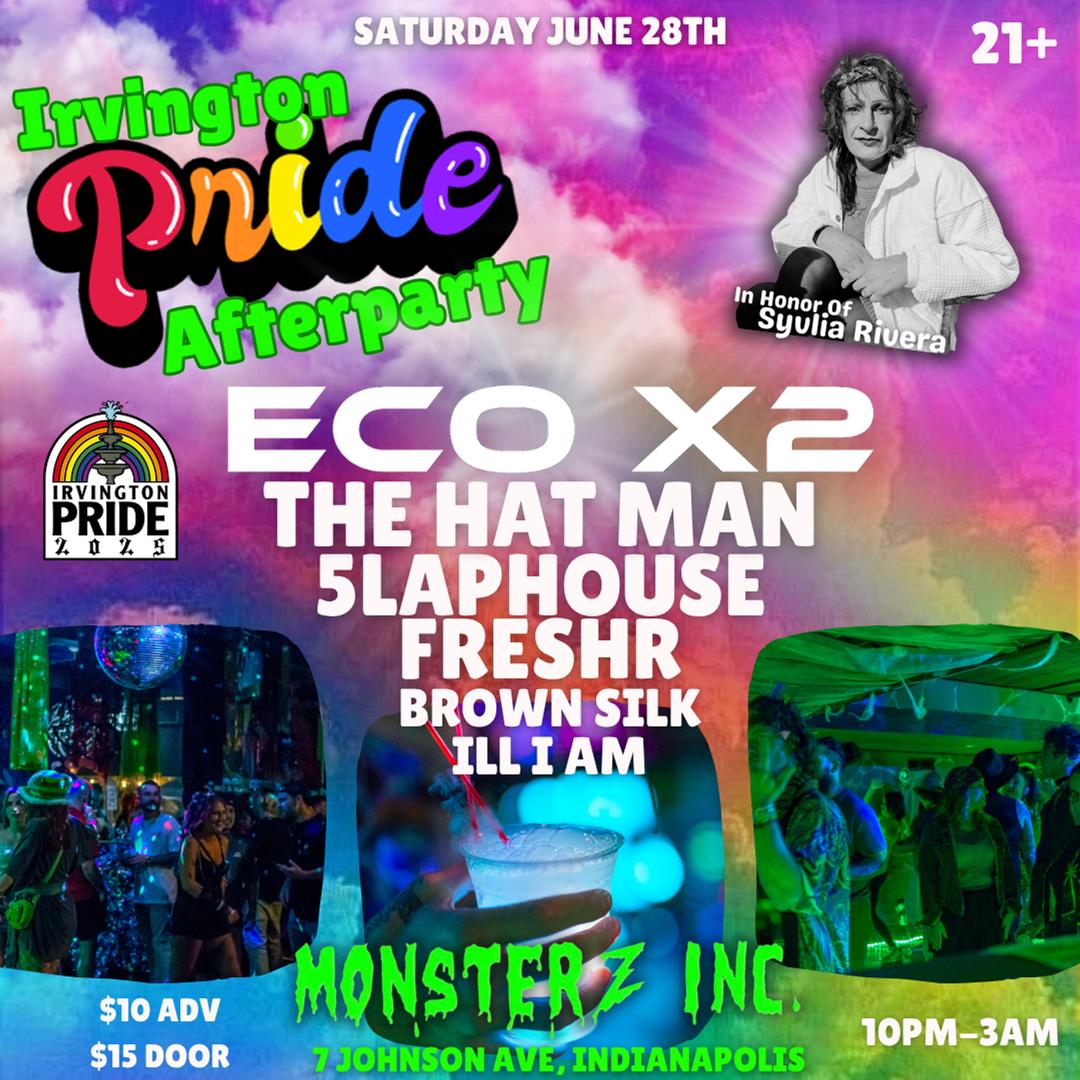 PRIDE AFTERPARTY: Eco X2 ft 5laphouse & The Hat Man flyer hero image hosted by Monsterz Inc at Monsterz Inc starting at 2025-06-28T22:00:00.000Z