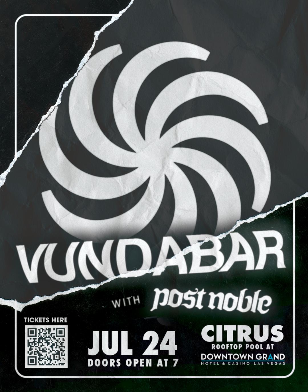 VUNDABAR LIVE flyer hero image hosted by Downtown Grand Hotel & Casino at Citrus Grand Pool Deck starting at 2025-07-24T19:00:00.000Z