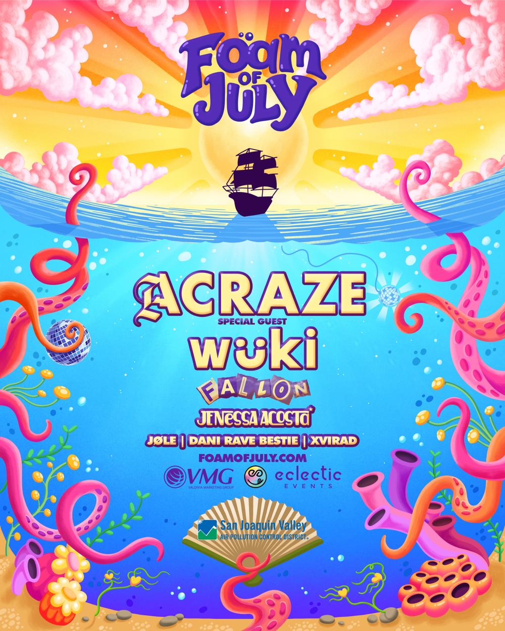 Foam of July 2025 flyer hero image hosted by Eclectic Events at Hobb's Grove starting at 2025-07-05T16:00:00.000Z
