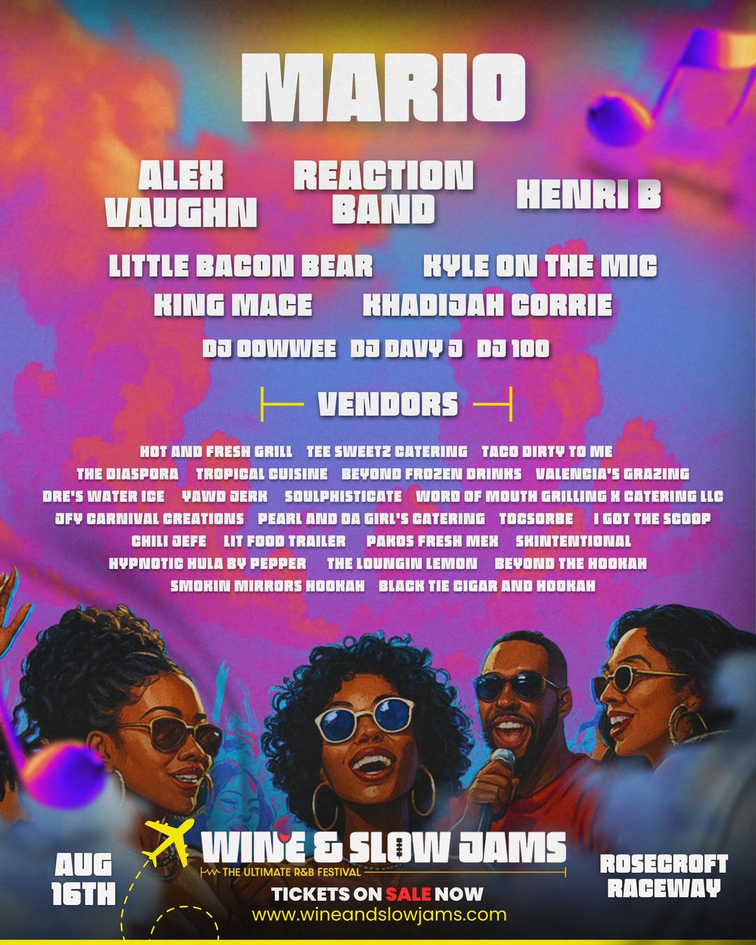 Wine & Slow Jams The Ultimate RNB Festival flyer hero image hosted by Wine & Slow Jams  at Rosecroft Raceways  starting at 2025-08-16T14:00:00.000Z
