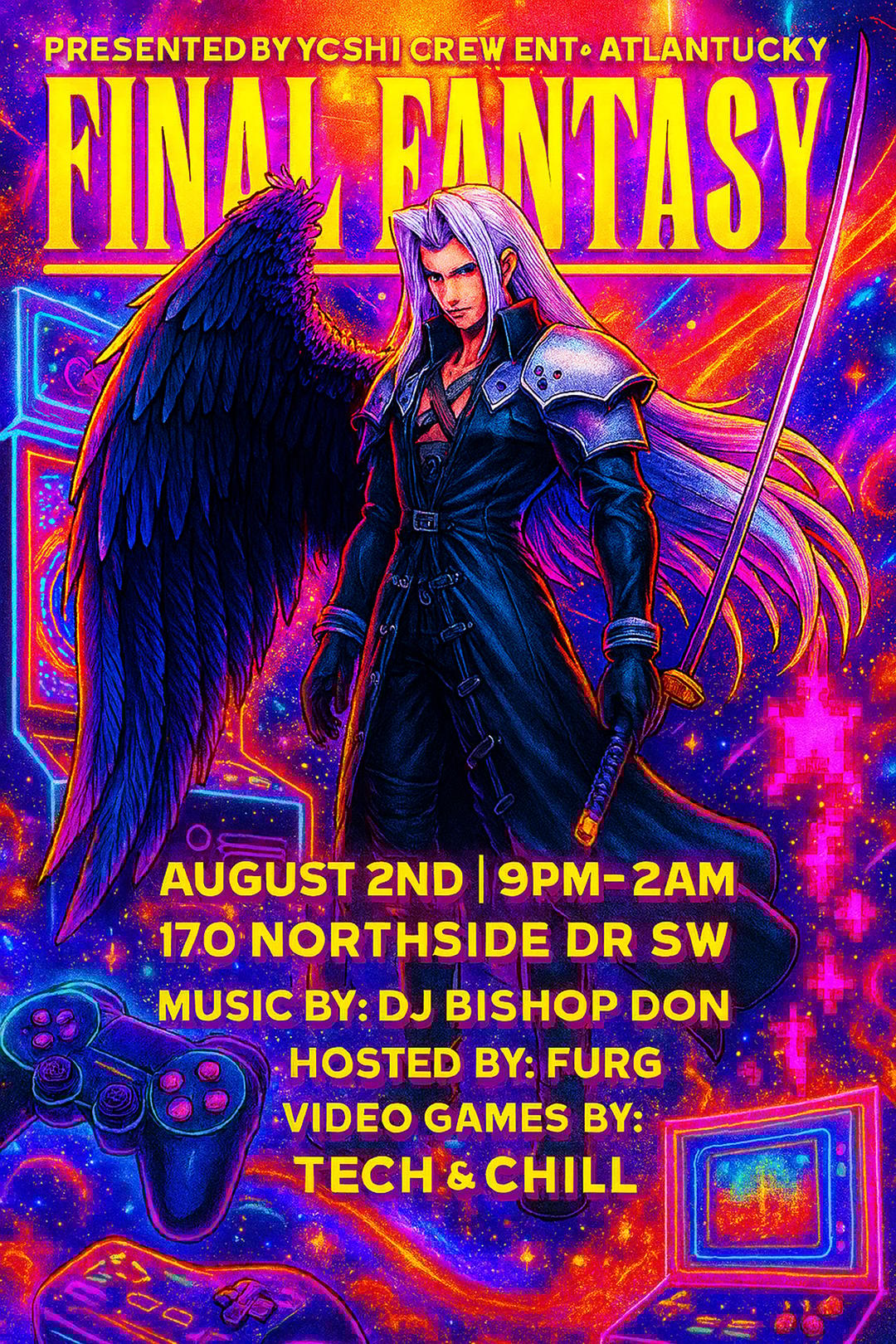 Final Fantasy flyer hero image hosted by Yoshi Crew Ent at Atlantucky Brewery starting at 2025-08-02T21:00:00.000Z