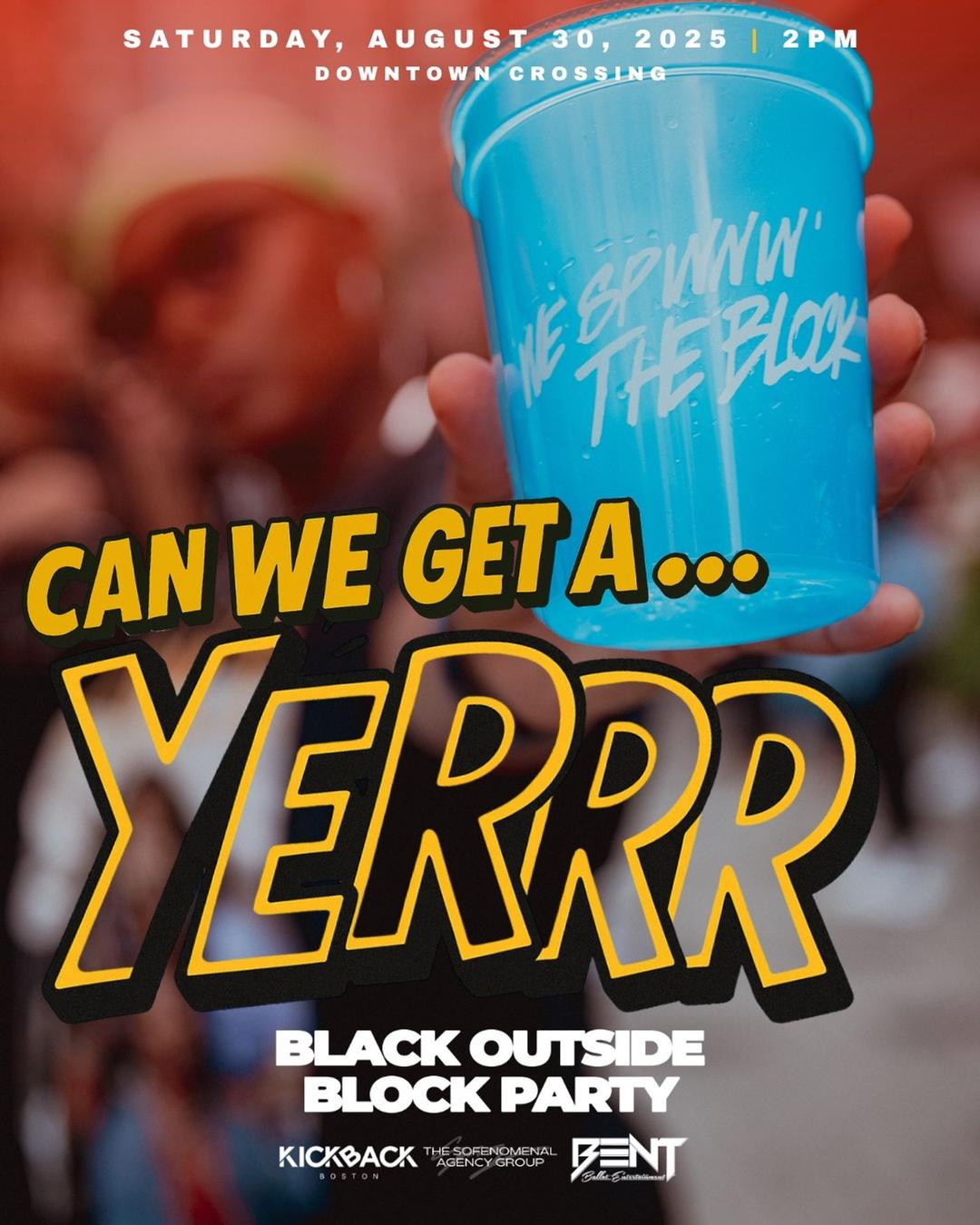 Black Outside Block Party flyer hero image hosted by Black Outside Block Party at The Block starting at 2025-08-30T14:00:00.000Z