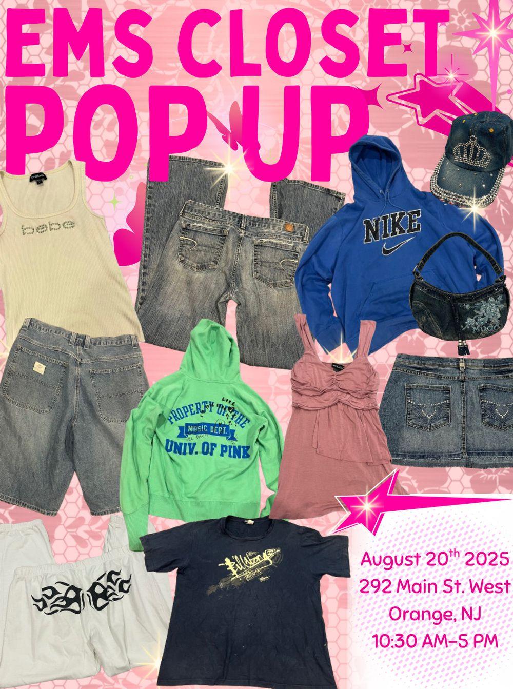 Y2K Pop up sale hosted by Ems_Closet flyer hero image hosted by Ems Closet at Changers Hair Studio starting at 2025-08-20T10:30:00.000Z