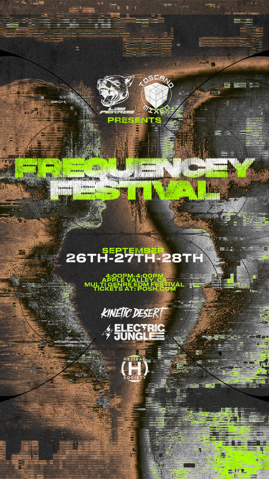 FREQUENCY FESTIVAL flyer hero image hosted by Los Perros at OTG RANCH starting at 2025-09-26T16:00:00.000Z