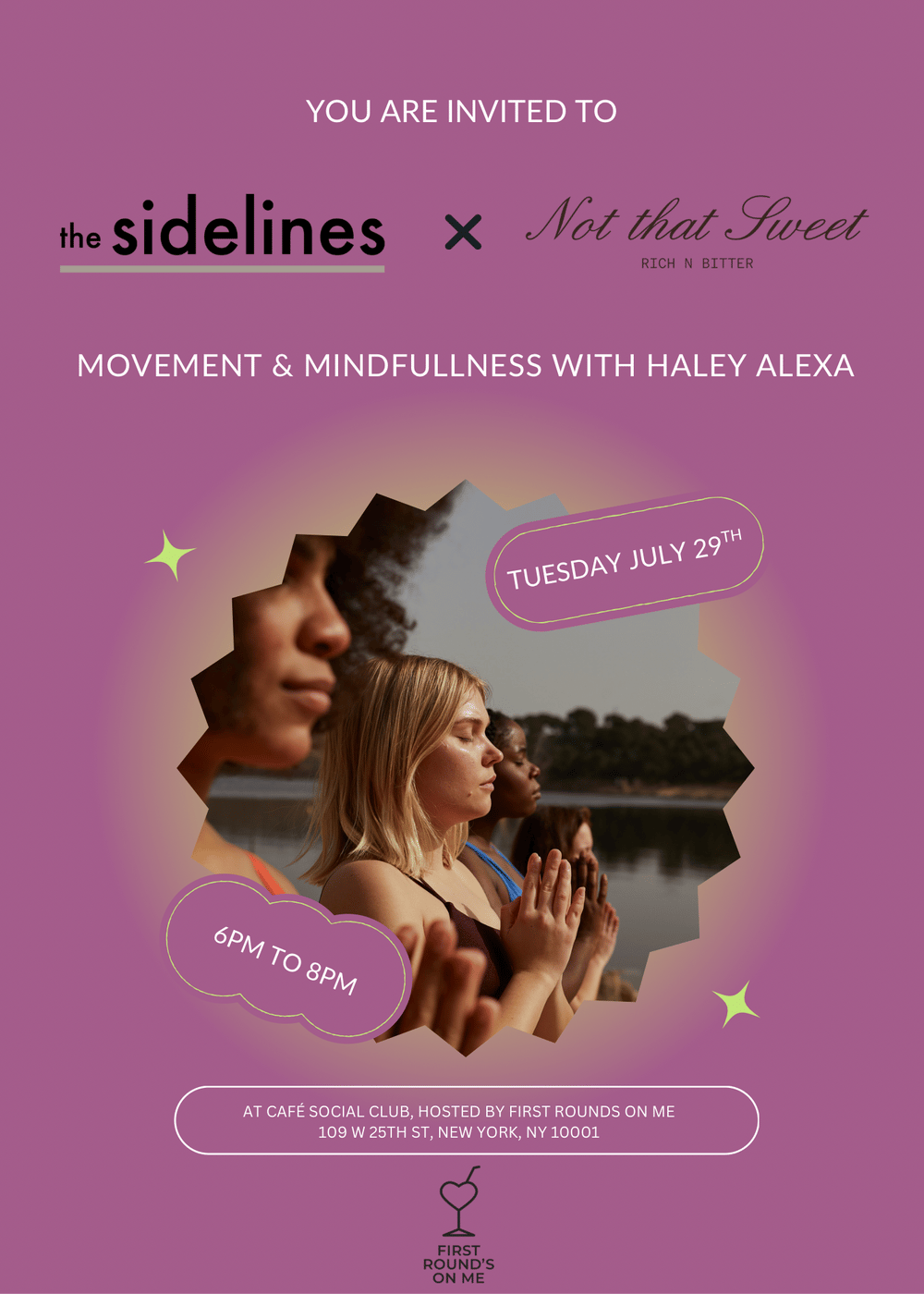 The Sidelines presents Dynamic Pilates led by @HappierbyHaley flyer hero image hosted by The Sidelines at Cafe Social Club - The First Round's on Me Cafe starting at 2025-07-29T18:00:00.000Z