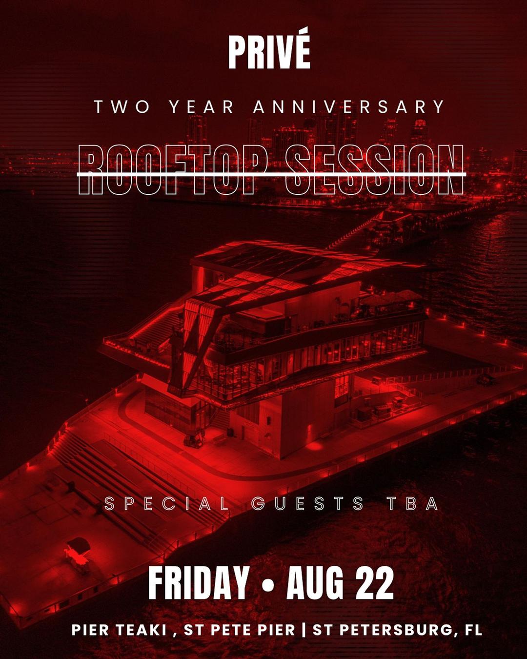 PRIVÉ ROOFTOP SESSION flyer hero image hosted by PRIVÉ  at Pier Teaki starting at 2025-08-22T22:00:00.000Z