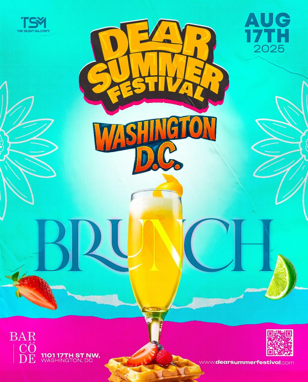 DEAR SUMMER DC BRUNCH & DAY PARTY flyer hero image hosted by Dear Summer Festival at BARCODE starting at 2025-08-17T12:00:00.000Z