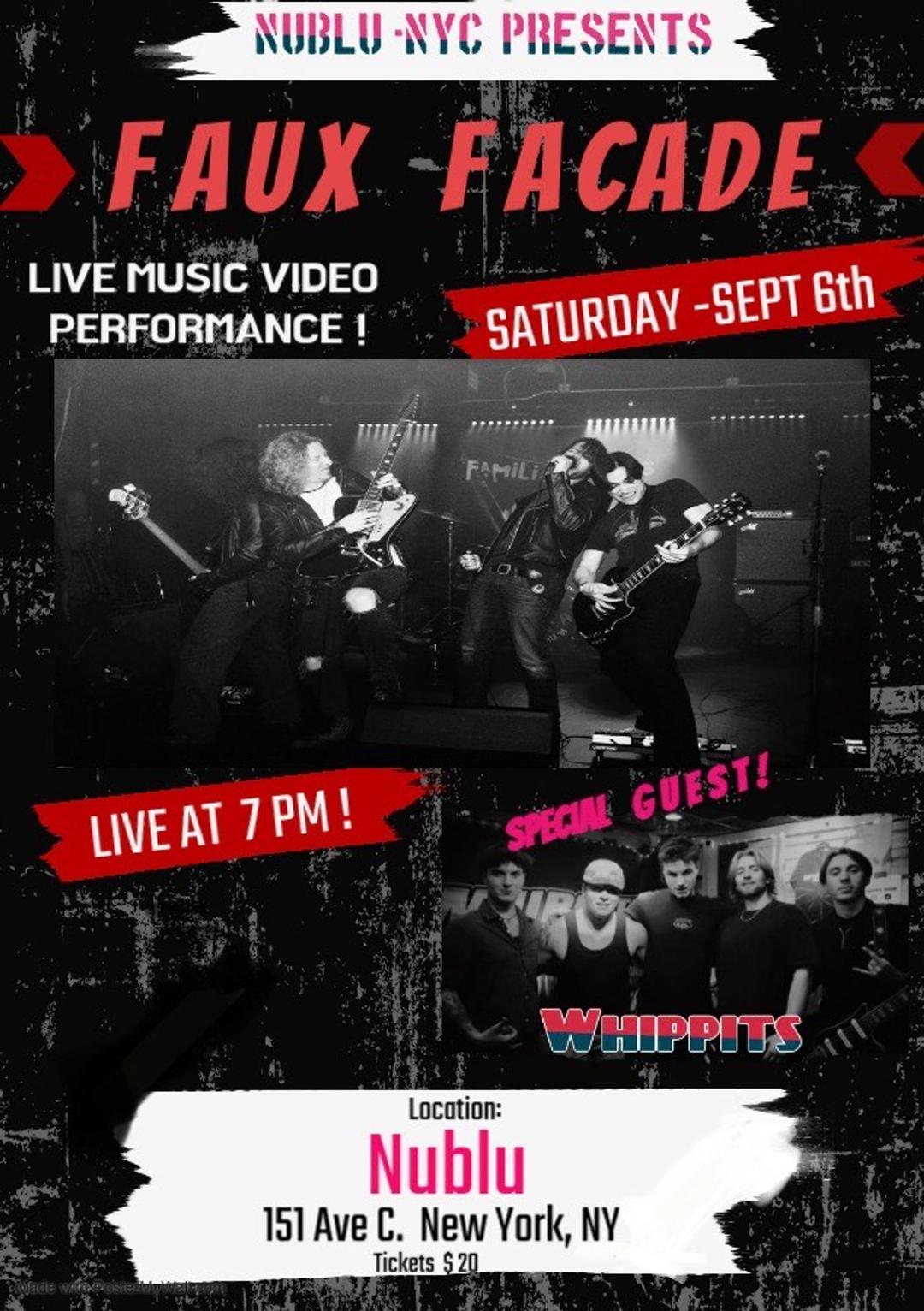 Faux Facade and Whippits flyer hero image hosted by NUBLU at Nublu starting at 2025-09-06T19:00:00.000Z
