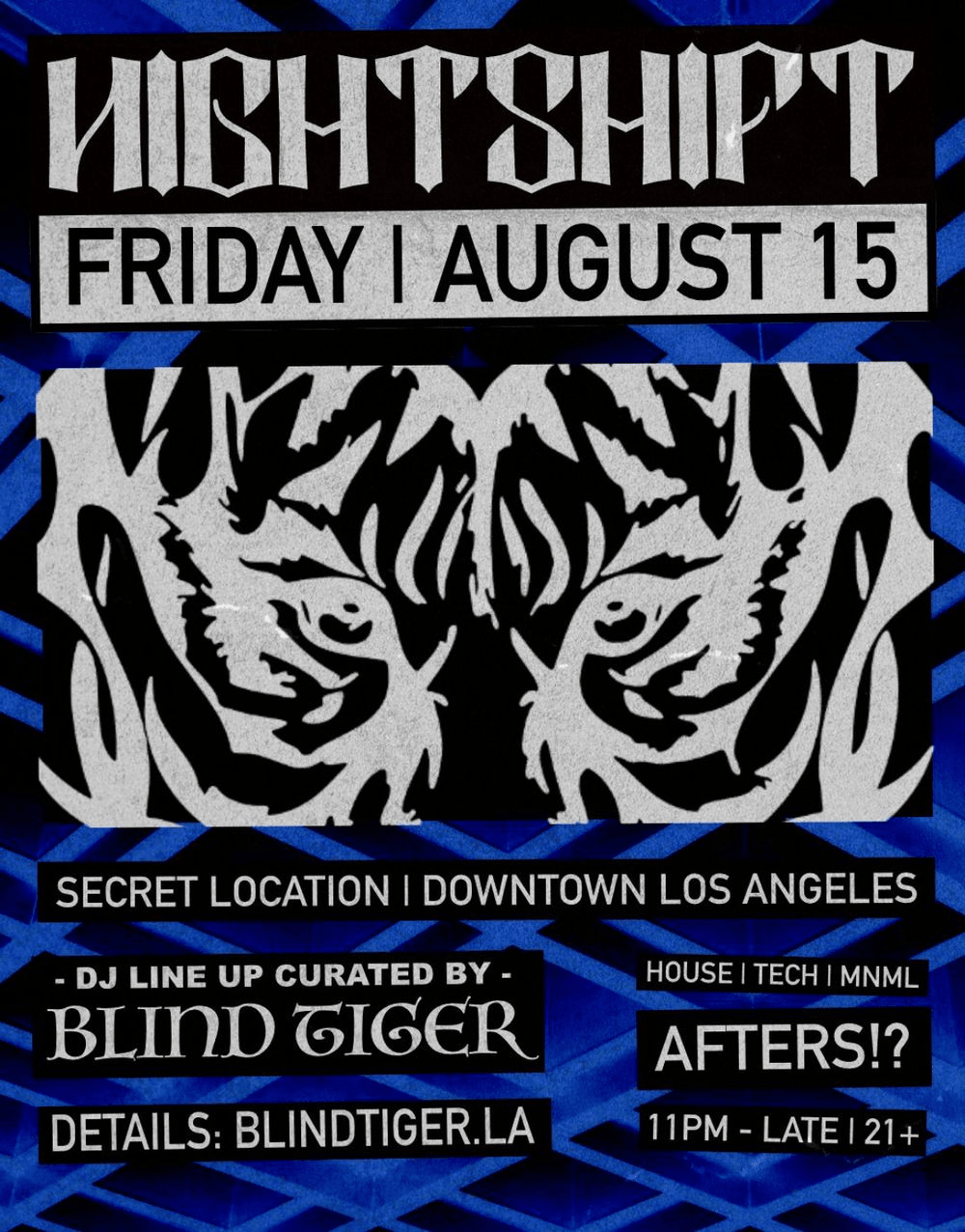 AFTERS 8-15 flyer hero image hosted by NIGHTSHIFT at ADDRESS SENT VIA TXT & EMAIL starting at 2025-08-15T23:00:00.000Z