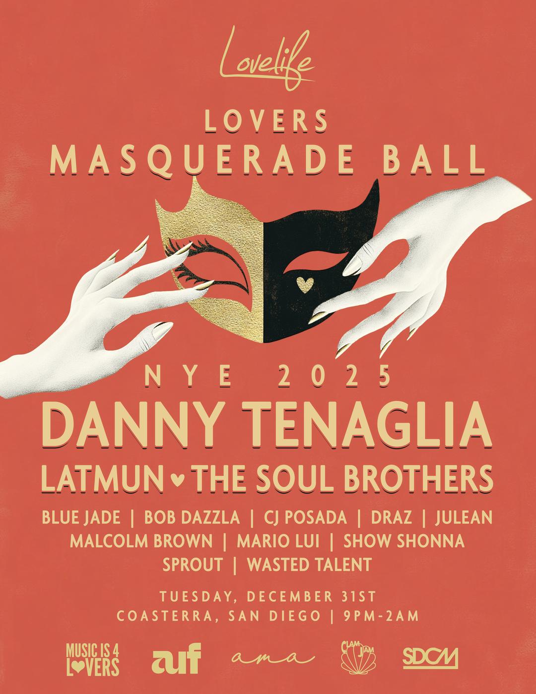 Lovers Masquerade Ball NYE ft. Danny Tenaglia, Latmun, The Soul Brothers & more flyer hero image hosted by Music is 4 Lovers at Coasterra starting at 2024-12-31T21:00:00.000Z