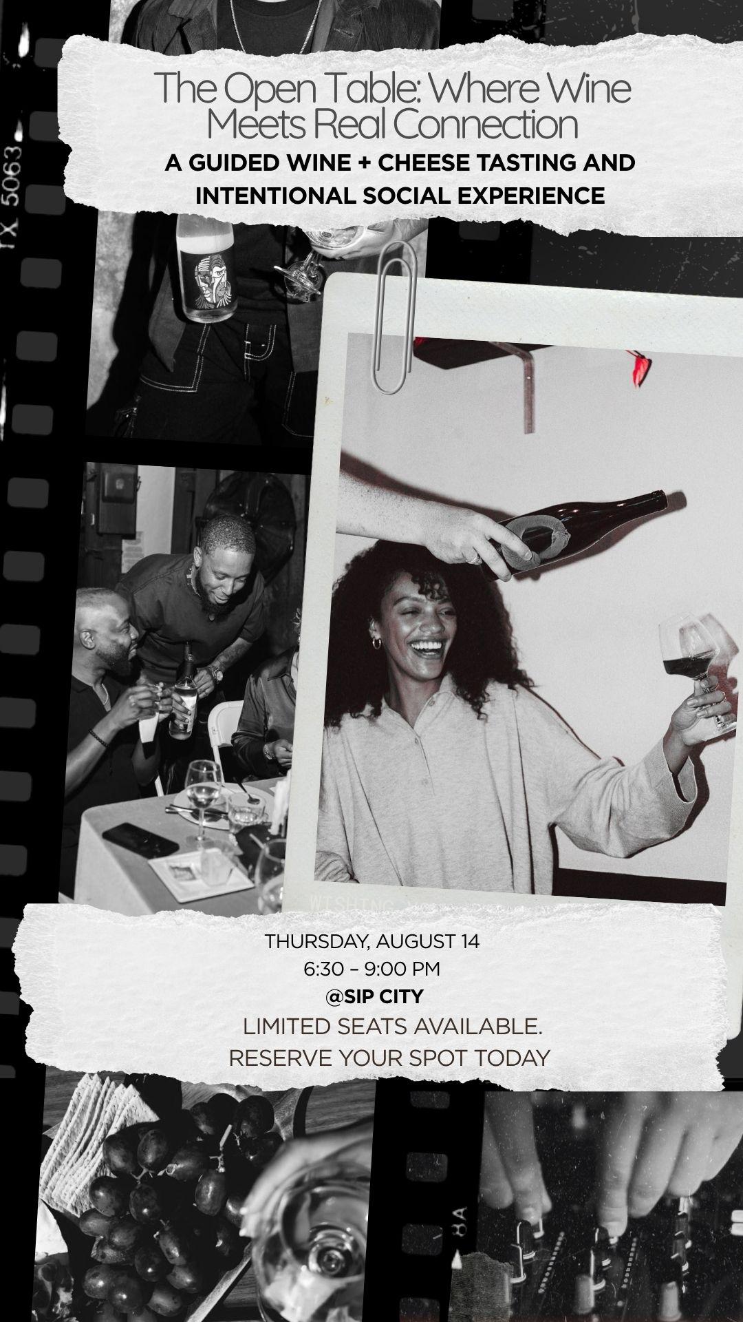 Sip & Connect: A Wine Tasting Experience flyer hero image hosted by KinSpace at Sip City starting at 2025-08-14T18:30:00.000Z