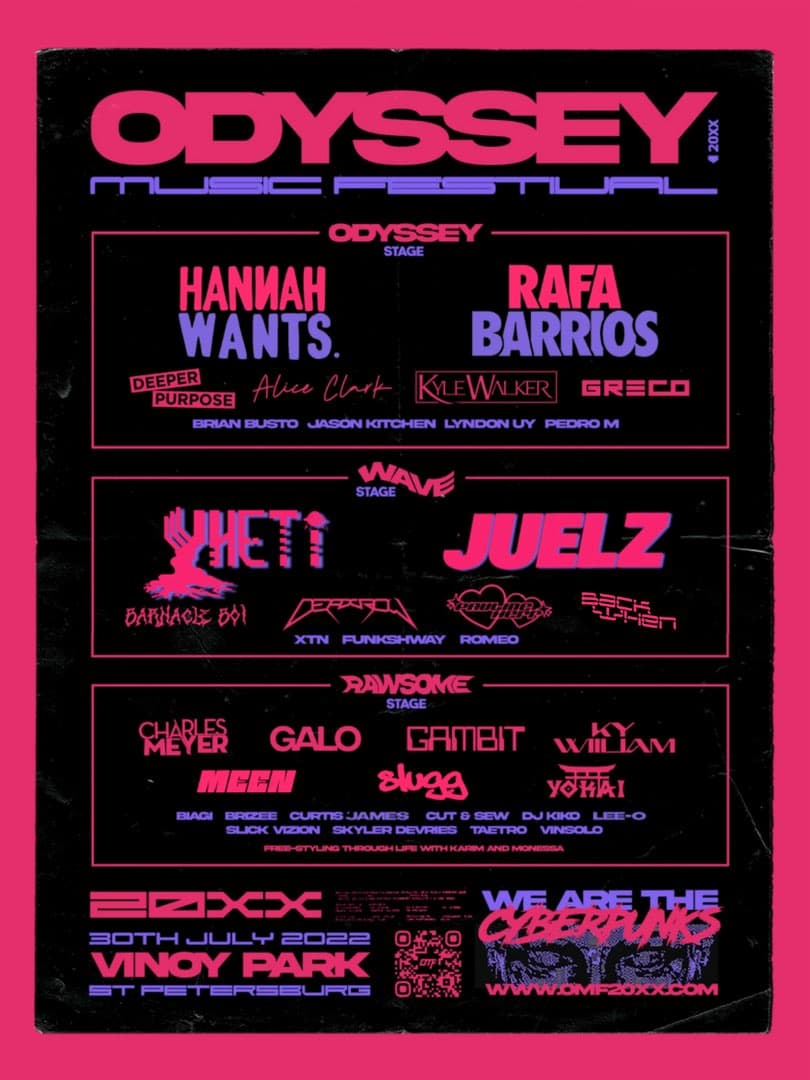 ODYSSEY MUSIC FESTIVAL 20XX flyer hero image hosted by Odyssey Music Festival 20XX at Vinoy Park starting at 2022-07-30T12:00:00.000Z