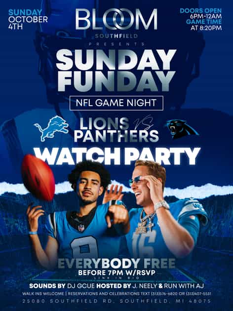 Artwork published for SUNDAY FUNDAY DETROIT LIONS WATCH PARTY @ BLOOM
