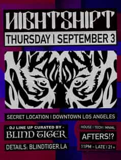 AFTERS 9-03 ( THURSDAY ) | NIGHTSHIFT | Thu, Sep 3, 2026 | 129 E