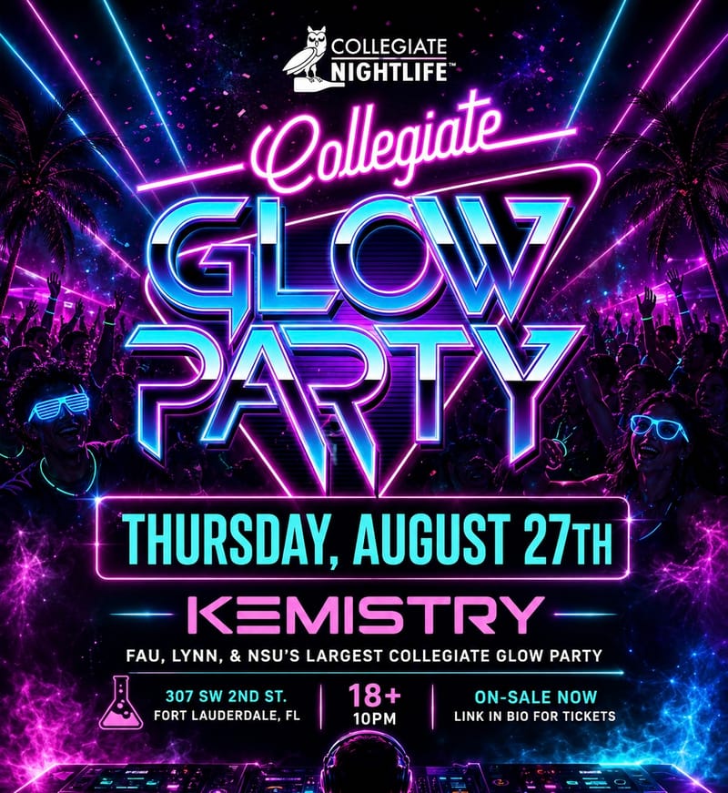 Collegiate Glow Party @ Kemistry Nightclub flyer
